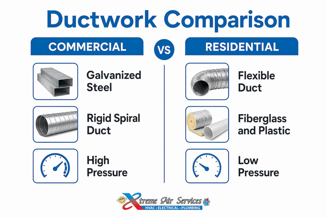 Infographic comparing commercial and residential ductwork