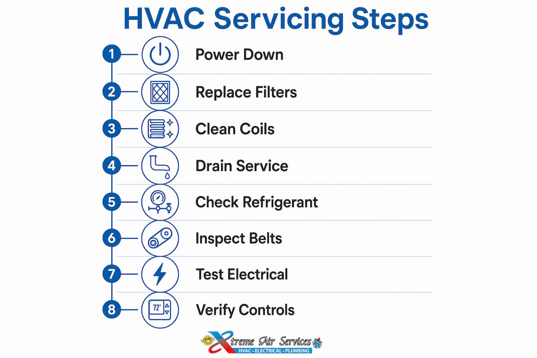 Infographic showing step-by-step rooftop HVAC servicing