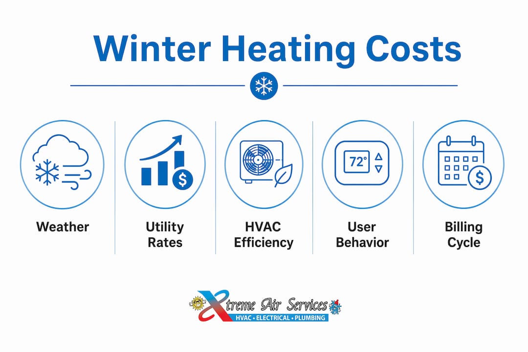 Infographic illustrating hierarchy of winter heating cost factors