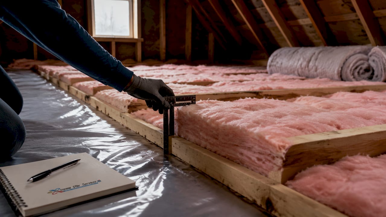 Cross-section showing attic insulation layers
