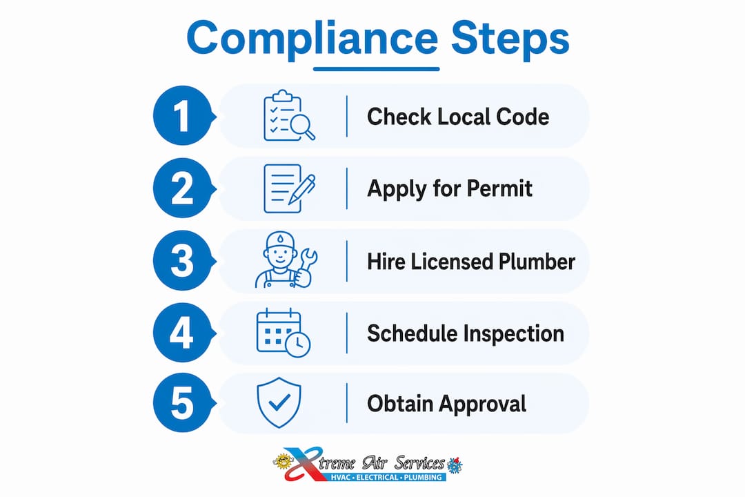 Infographic showing steps to plumbing code compliance