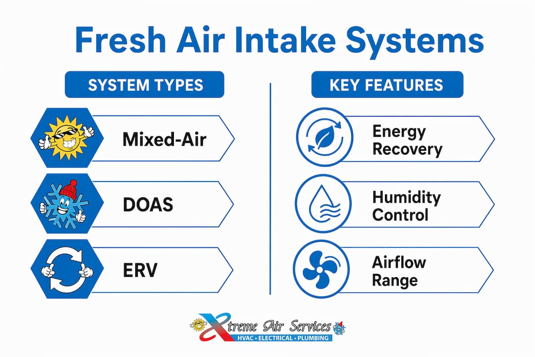 Infographic comparing fresh air intake system types and features