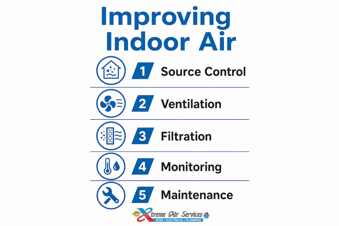 Infographic showing steps to improve indoor air quality