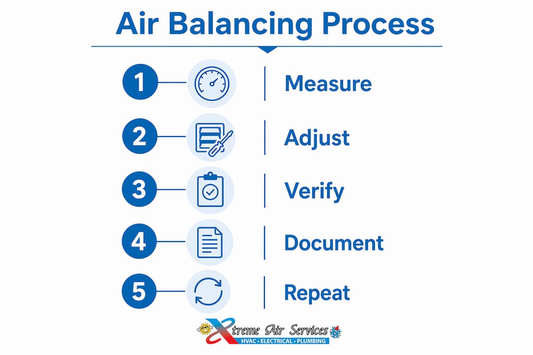 Infographic showing commercial air balancing steps