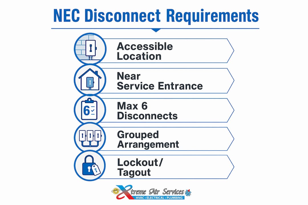 Infographic of NEC requirements for main service disconnects