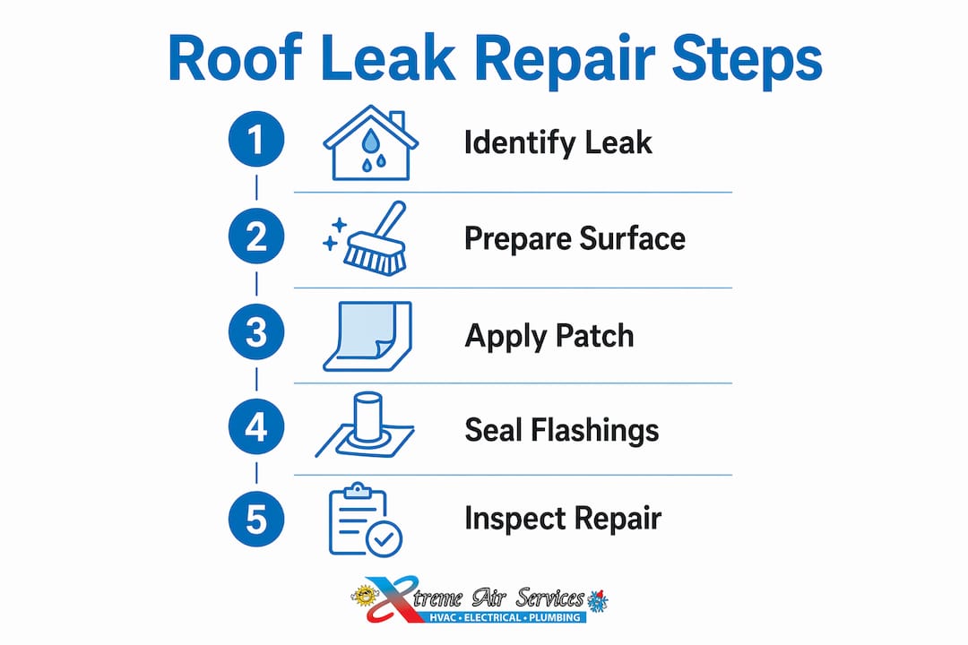 Infographic outlining step-by-step commercial roof leak repair