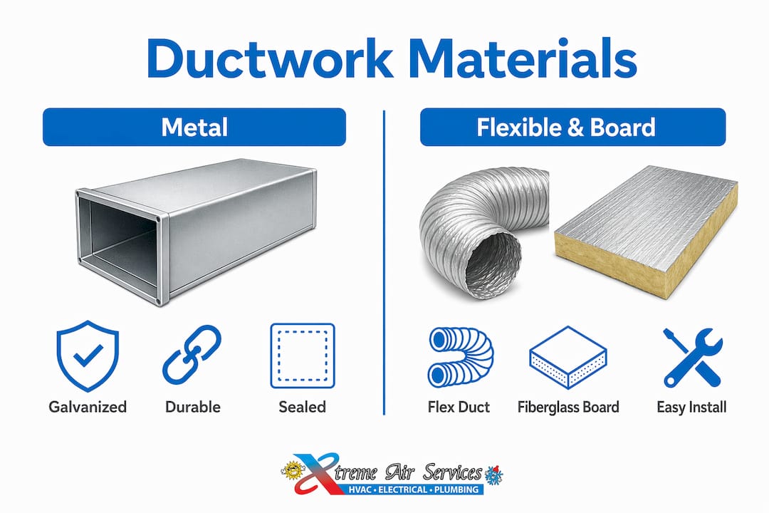 Infographic comparing ductwork material types