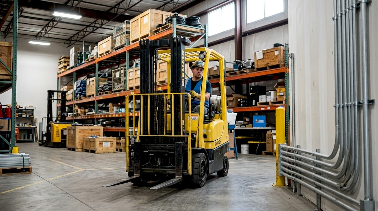 Forklift operating near protected conduit wiring