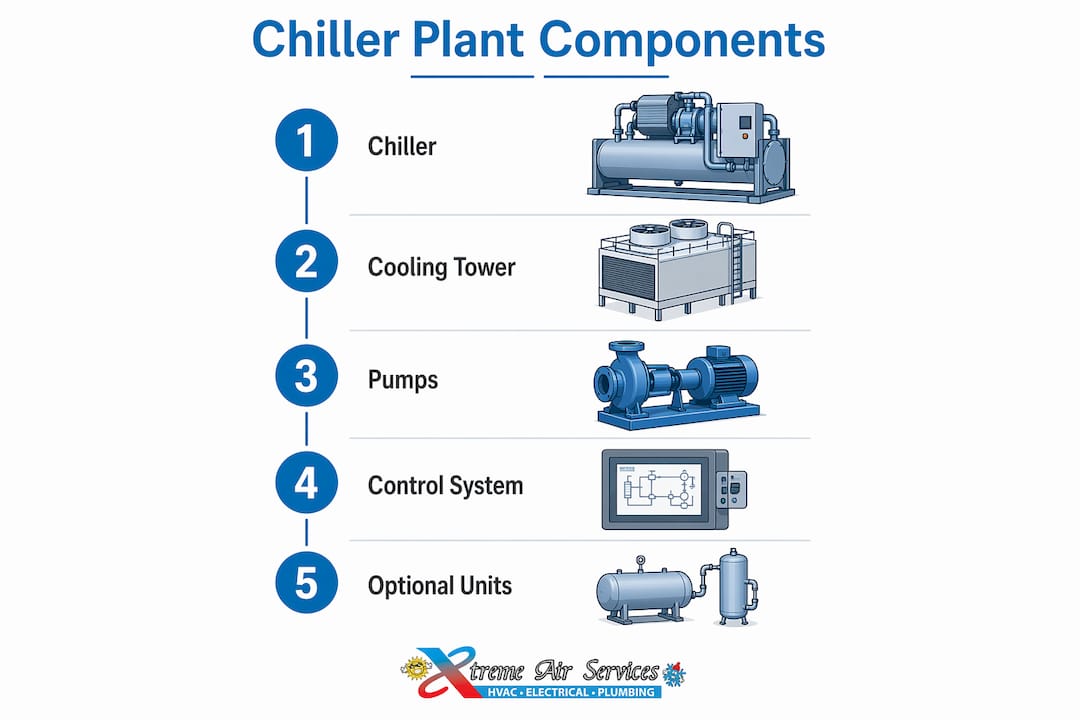 Infographic illustrating key chiller plant components