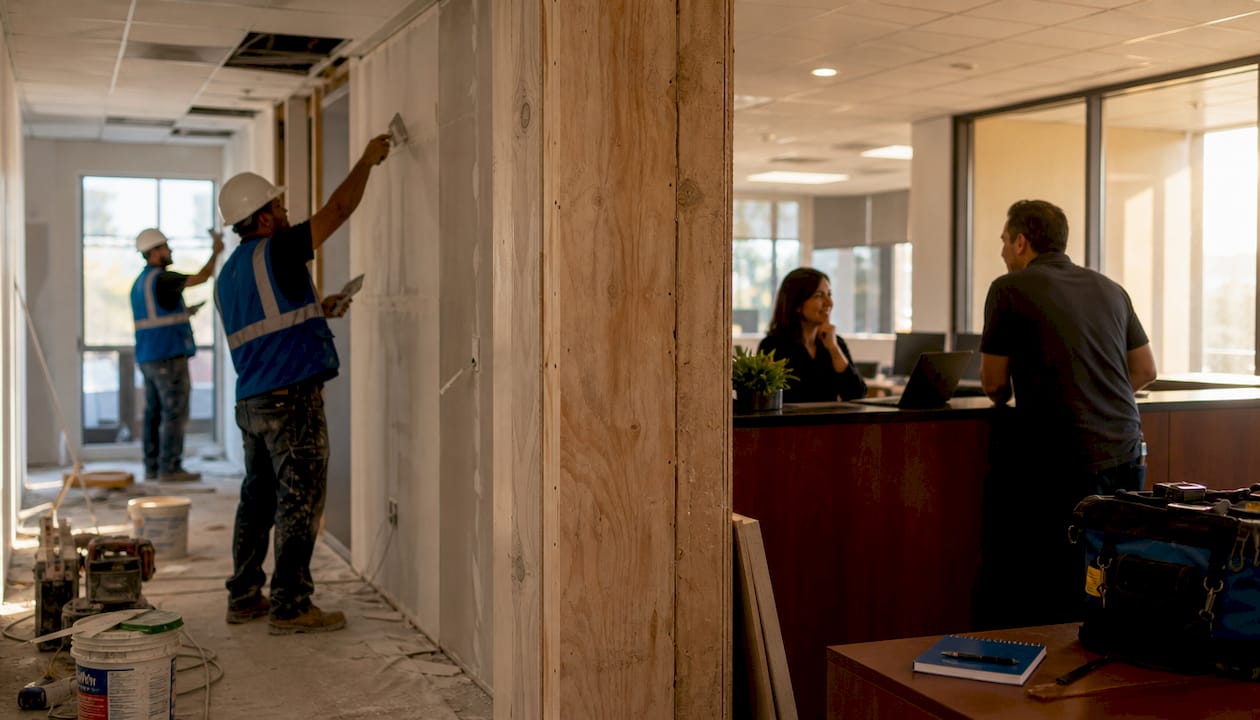 Phased renovation containment wall in commercial space