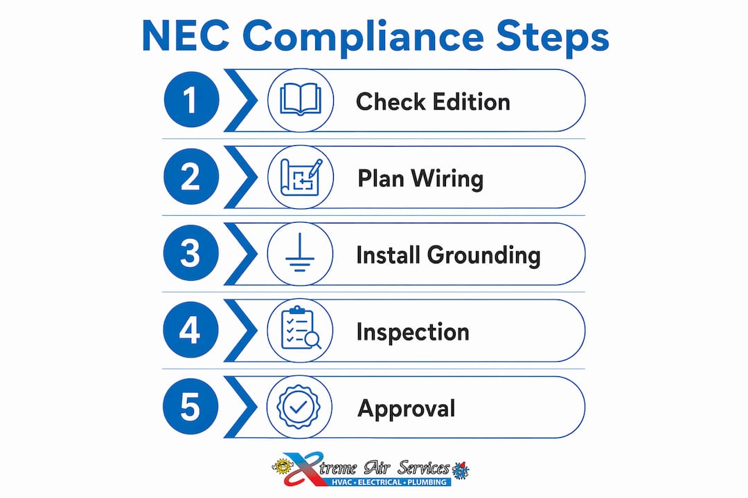 Infographic showing NEC compliance steps in commercial buildings