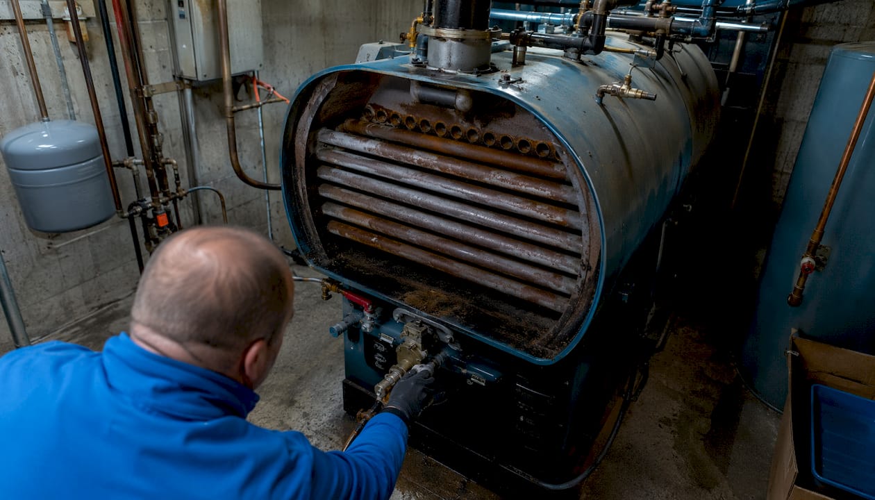 Close-up fire-tube boiler heat exchanger