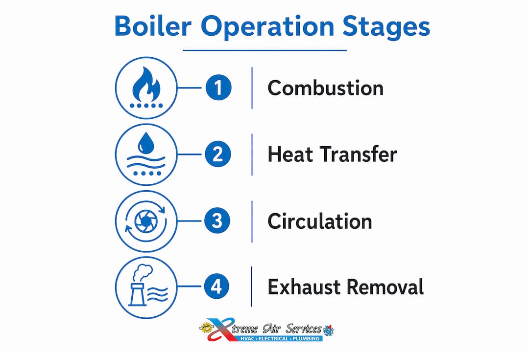 Infographic showing four boiler operation stages