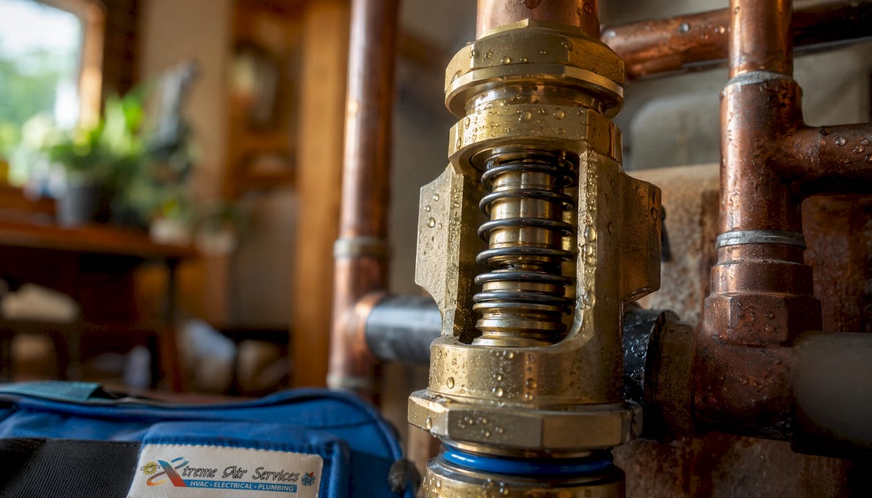 Close-up of spring-loaded check valve in backflow preventer