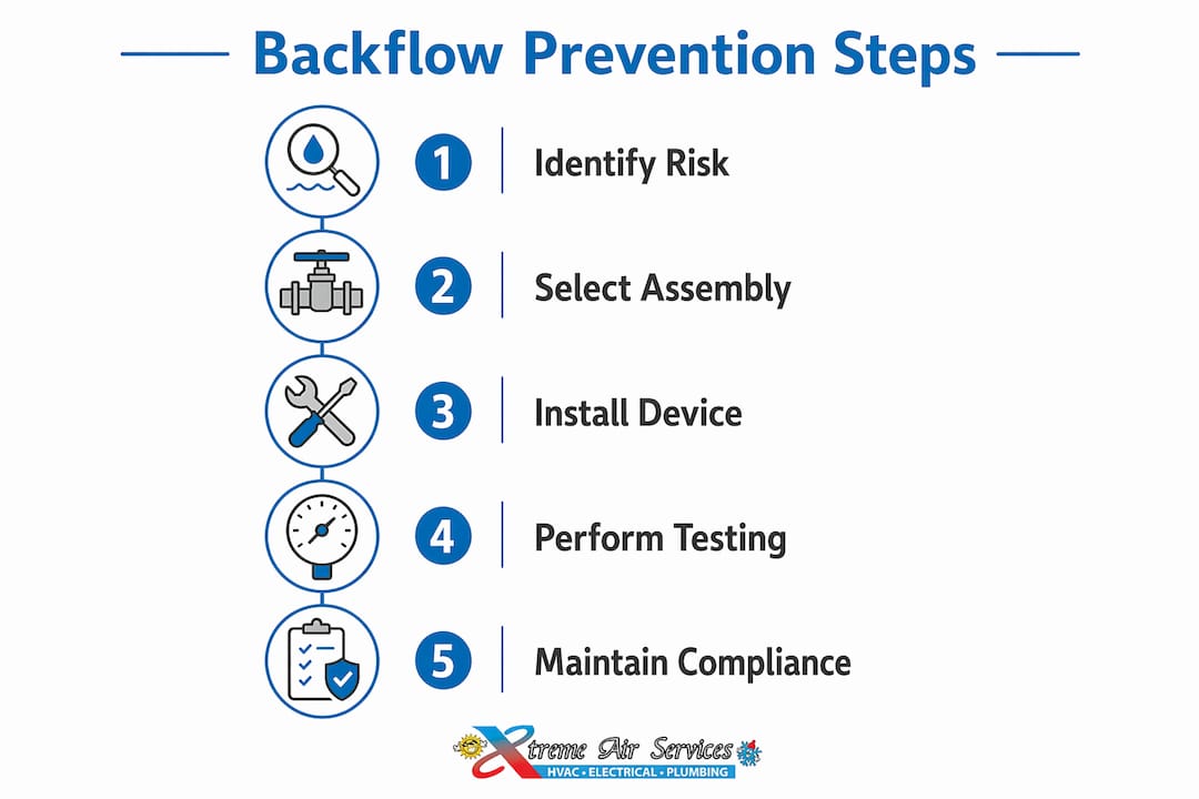 Infographic showing backflow prevention process steps