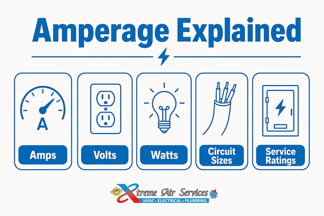 Infographic showing amperage and related electrical concepts hierarchy
