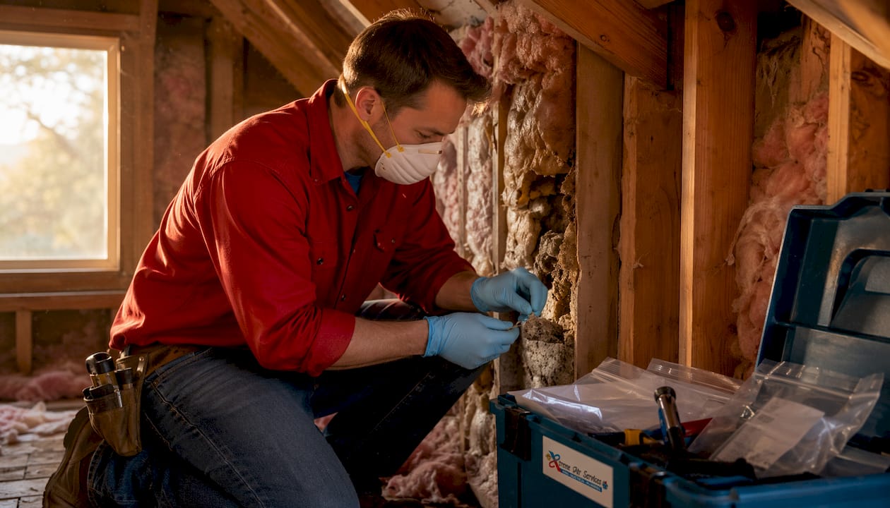 Inspector collecting asbestos material sample