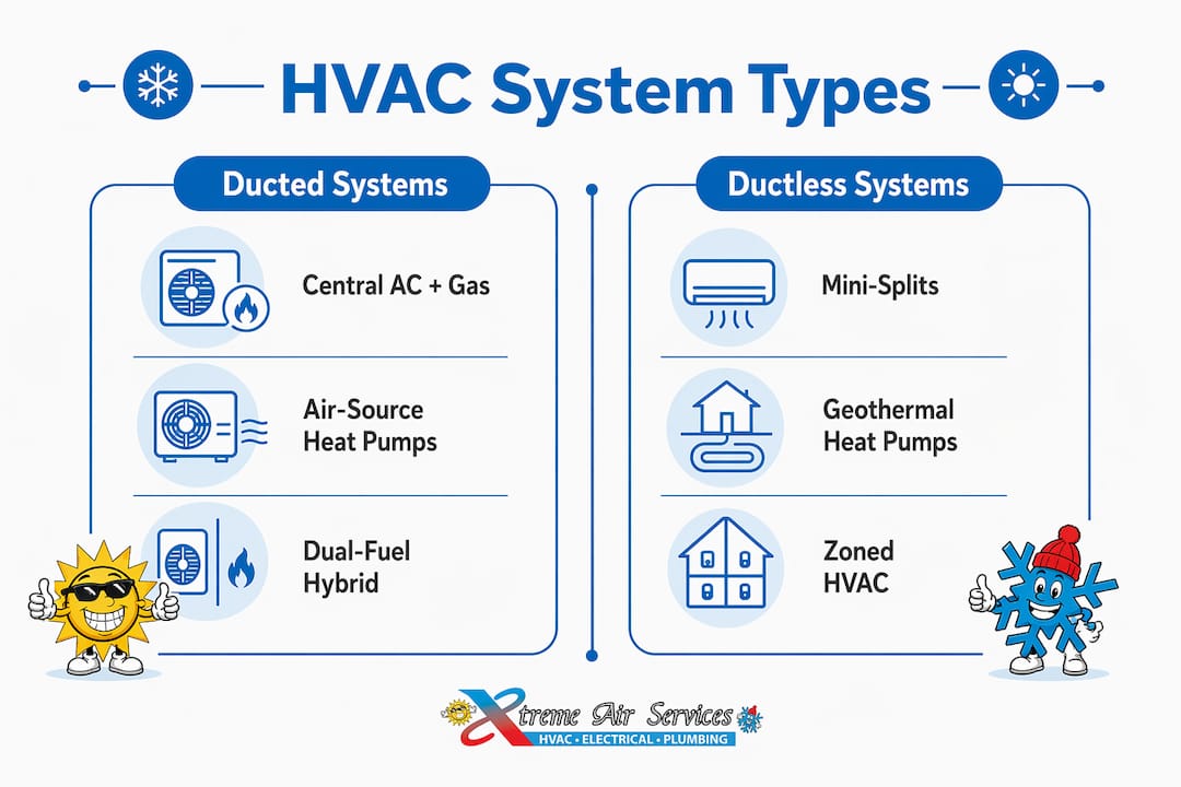 Infographic comparing ducted vs ductless HVAC systems