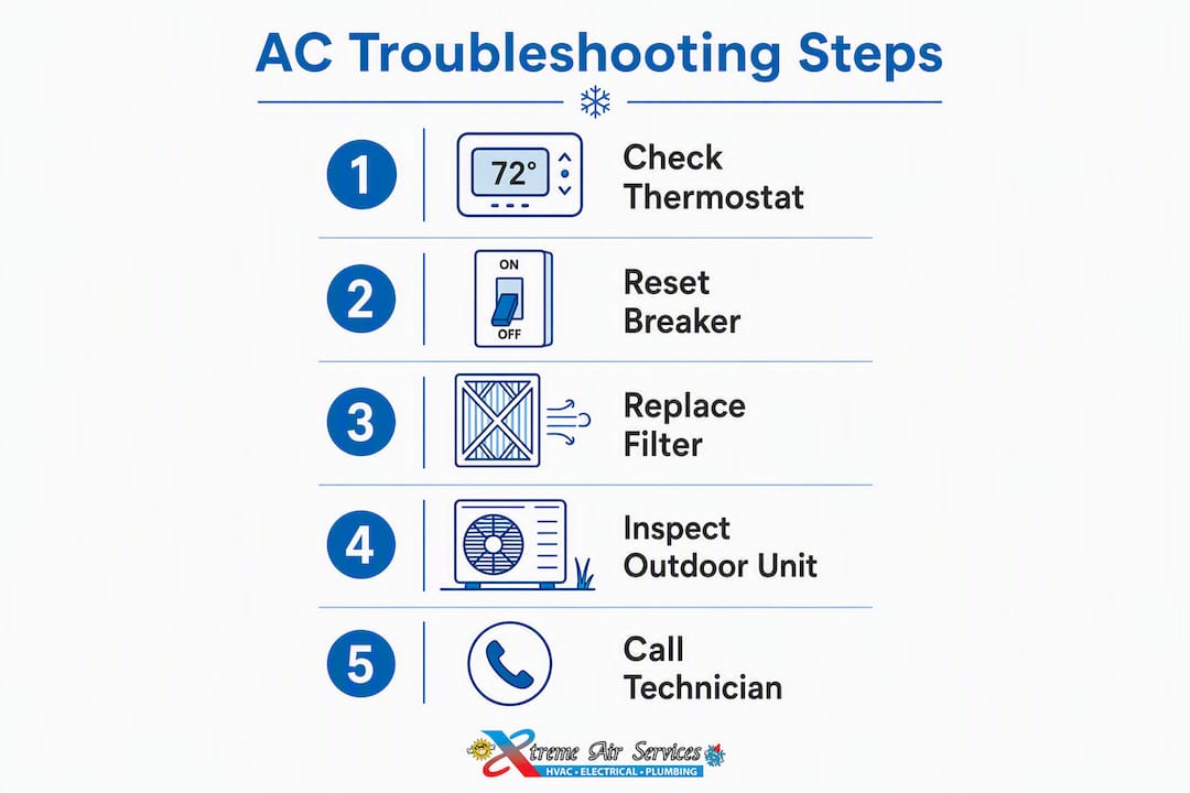 Infographic showing step-by-step AC troubleshooting