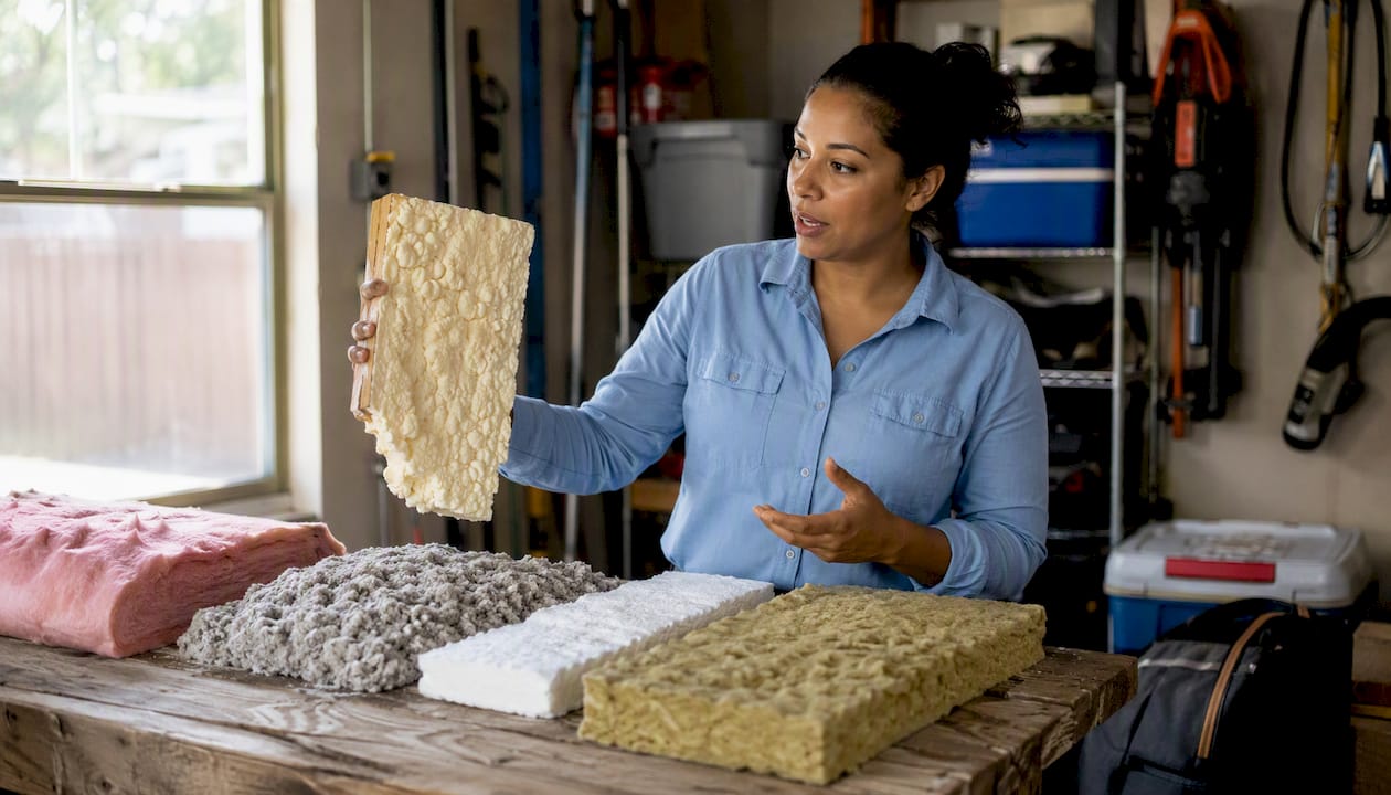 Contractor showing insulation samples