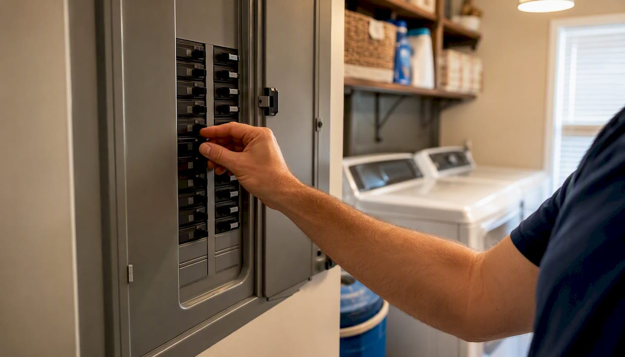 Hand resetting AC breaker switch