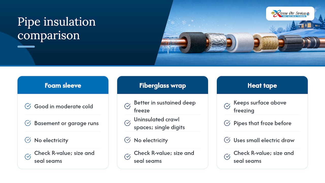 Diagram comparing pipe insulation types and effectiveness