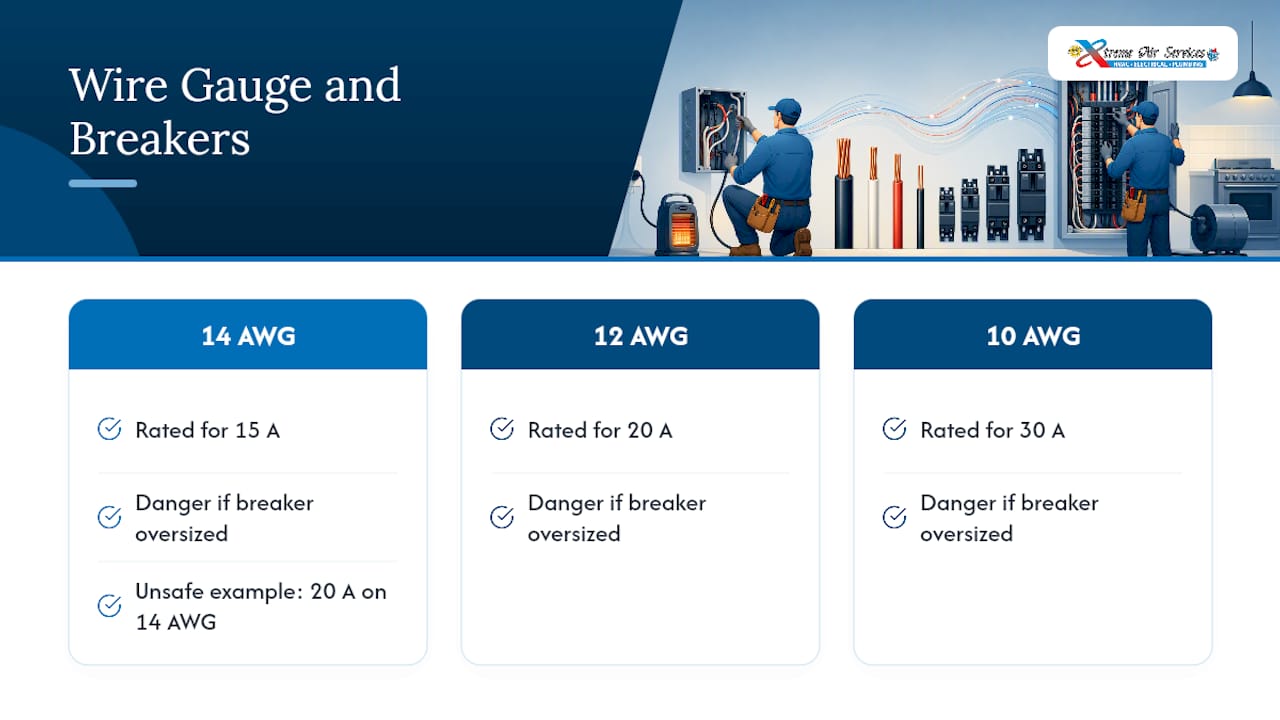 Wire gauge versus breaker size matching diagram