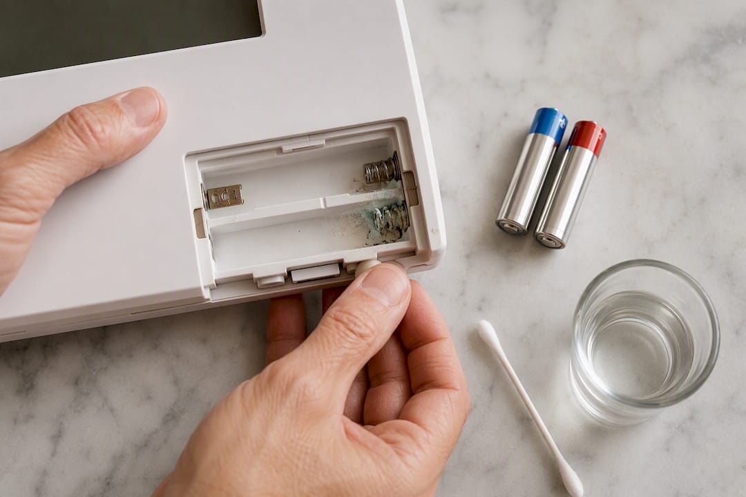 Corrosion inside a thermostat battery compartment