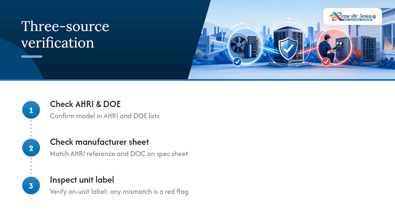 Three-step SEER2 equipment verification process
