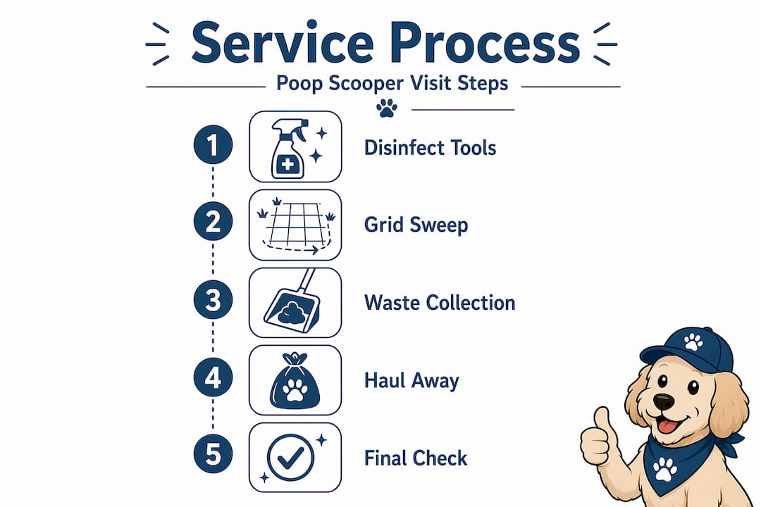 Infographic showing poop scooper visit steps