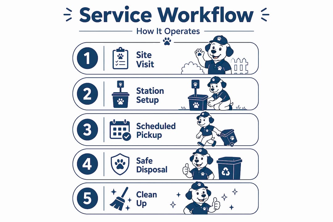 Infographic of commercial pet waste service workflow steps