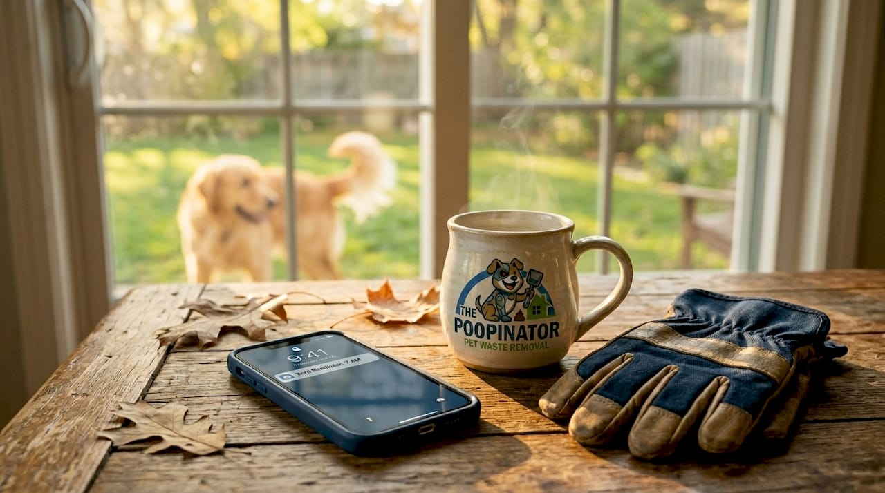 Phone alarm for dog waste routine in kitchen