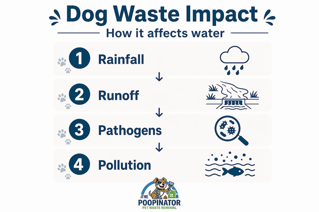 Infographic showing dog waste’s water impact process