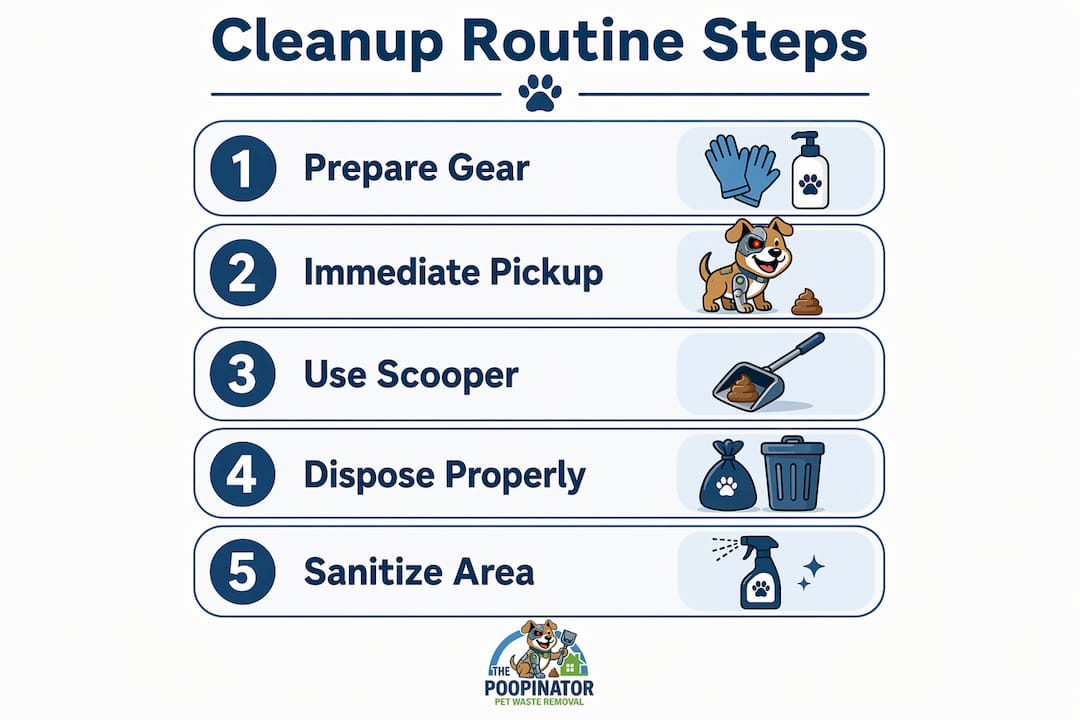 Infographic illustrating puppy cleanup routine steps