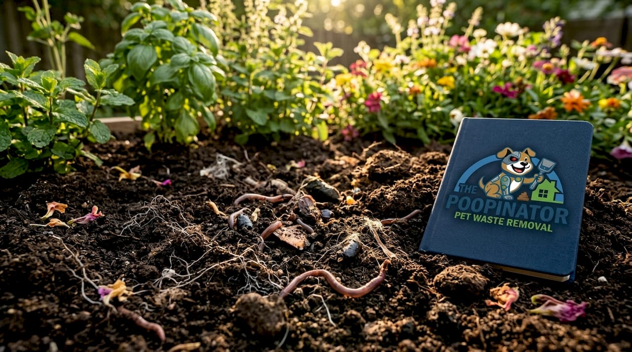 Close-up of pet waste decomposing in soil layers