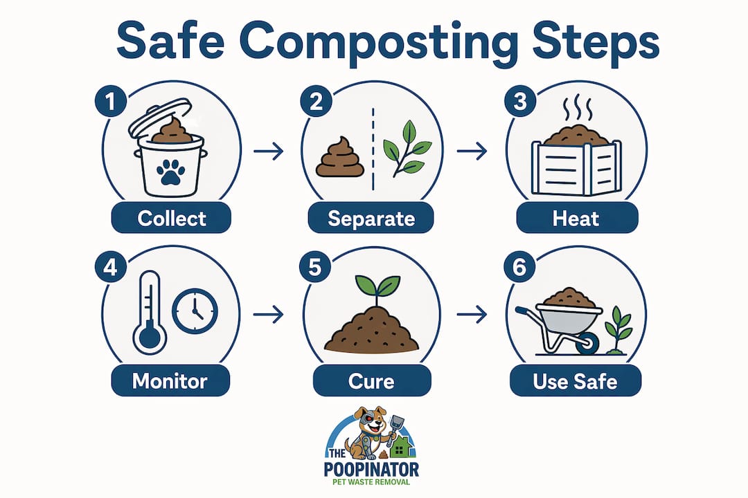 Infographic outlining safe dog poop composting steps
