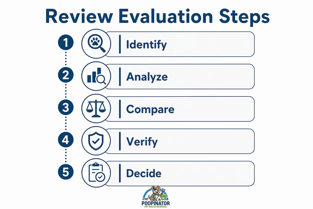 Infographic depicting steps to evaluate pet waste service reviews