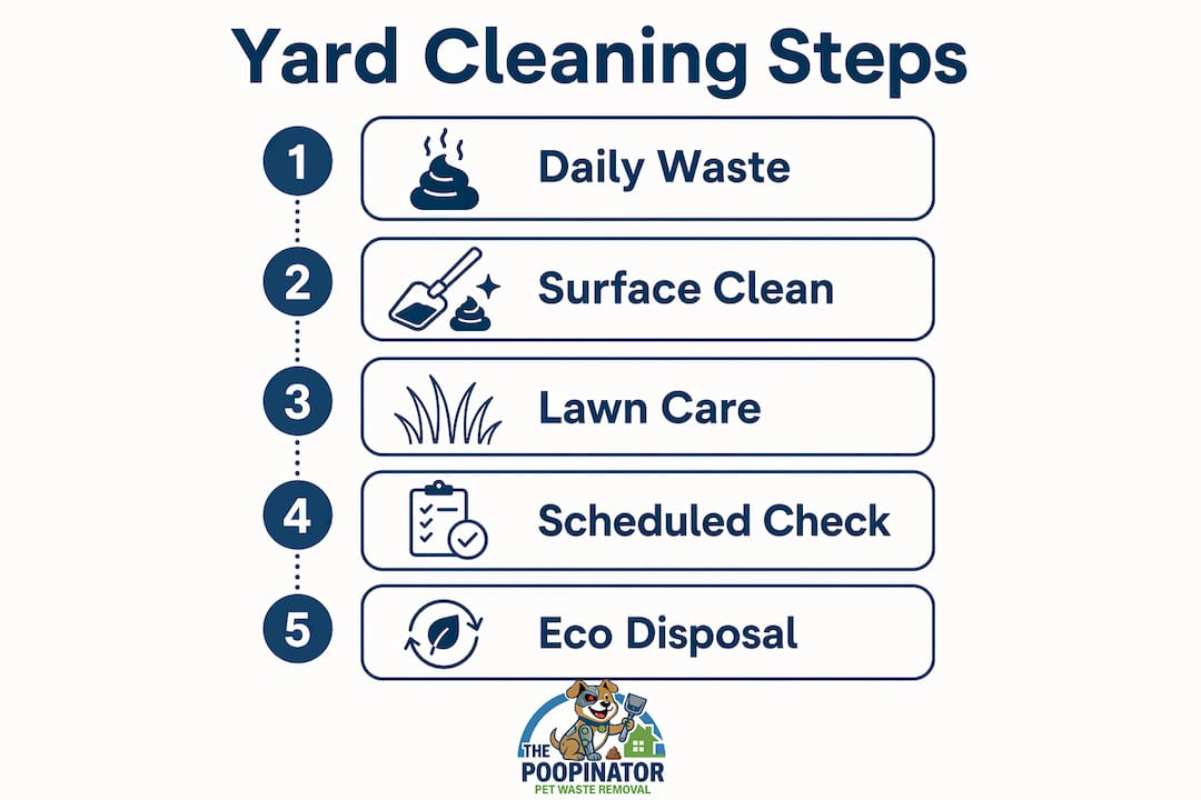 Infographic outlining backyard cleaning routine steps
