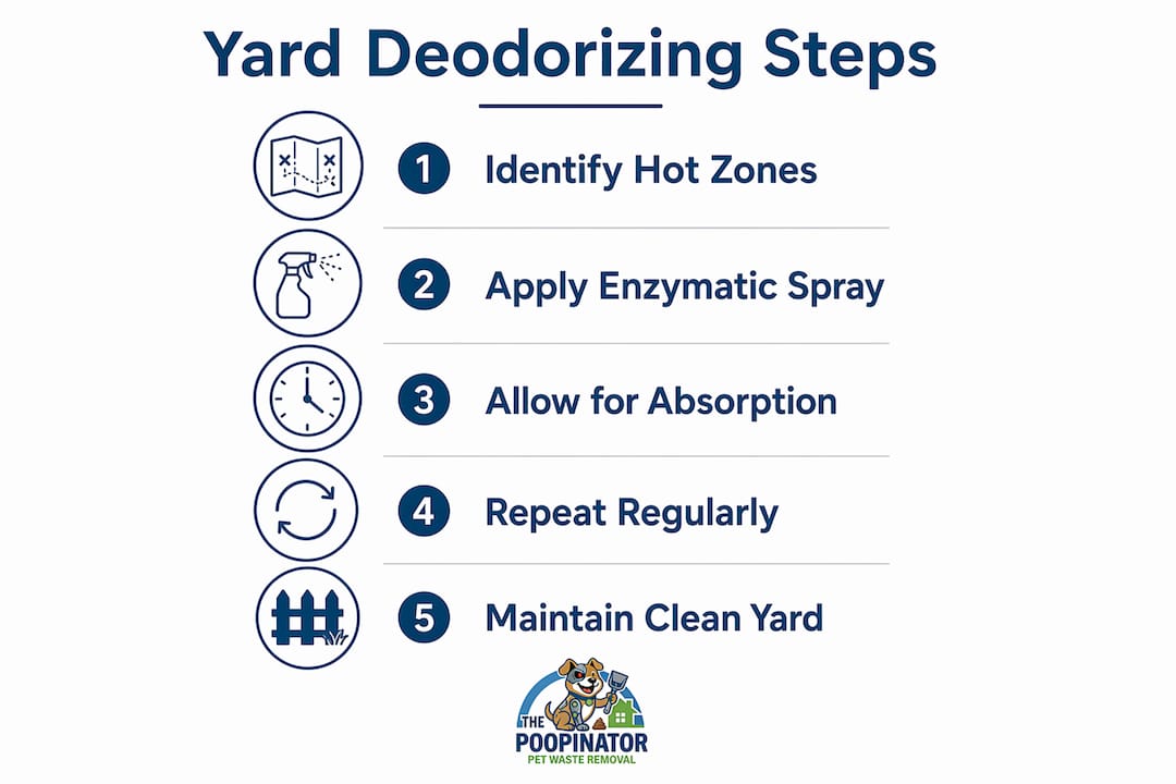 Infographic illustrating yard deodorizing process steps