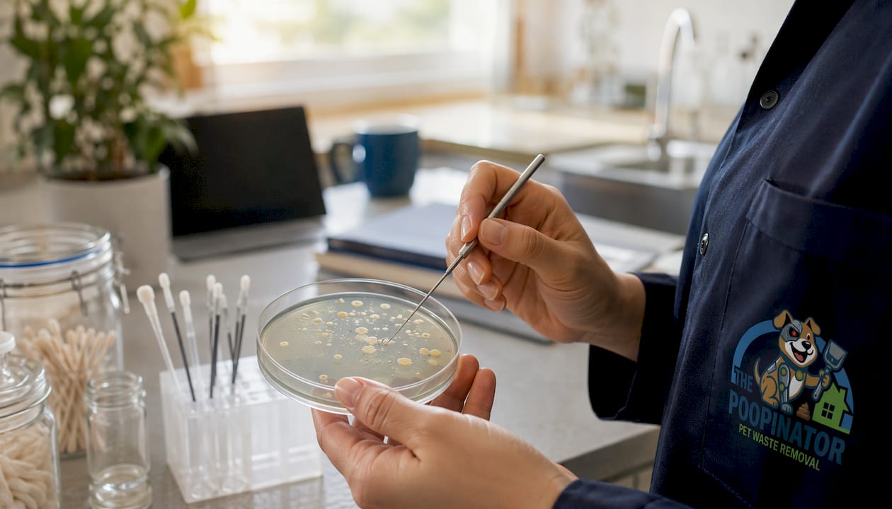 Technician culturing pet waste bacteria in lab