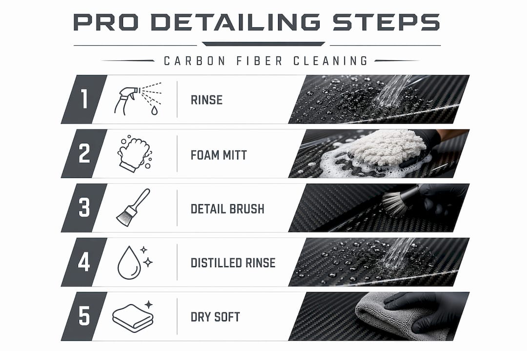 Step-by-step carbon fiber cleaning infographic