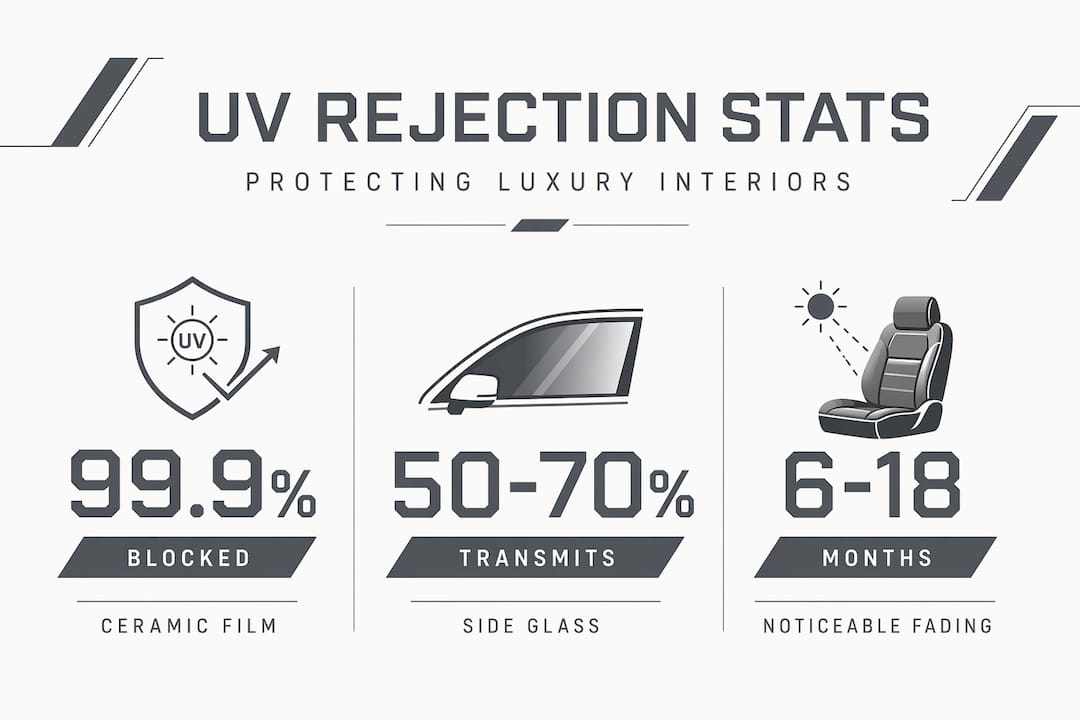 Infographic comparing UV rejection and fading in car interiors
