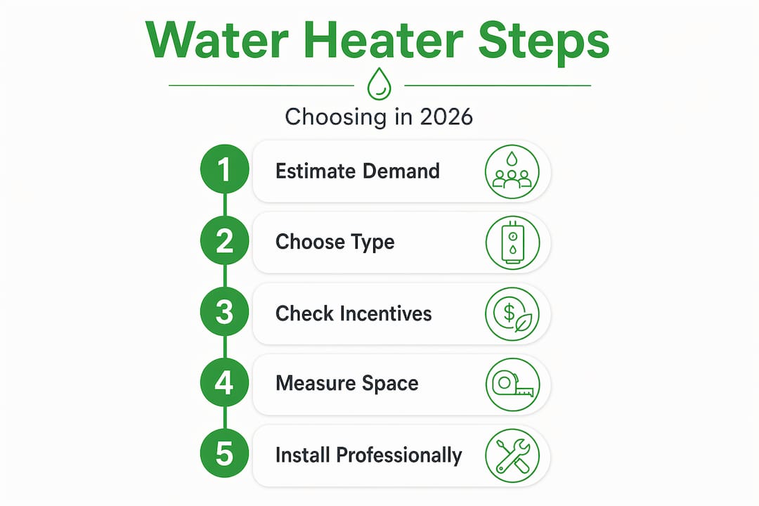 Infographic showing water heater selection steps