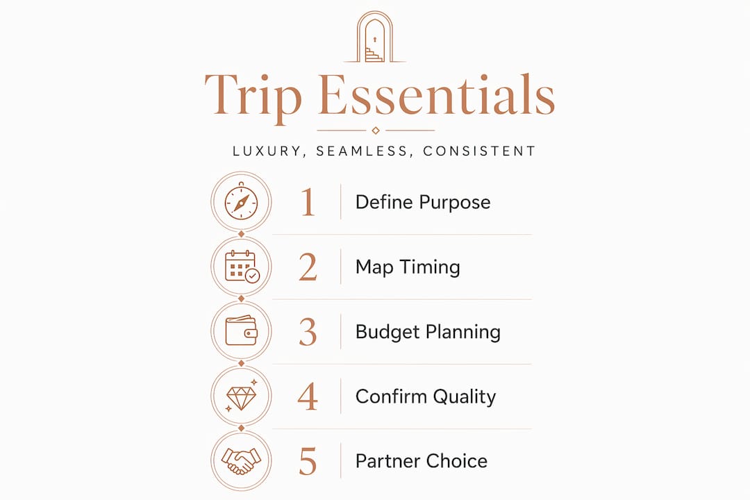 Infographic outlining luxury trip essentials steps