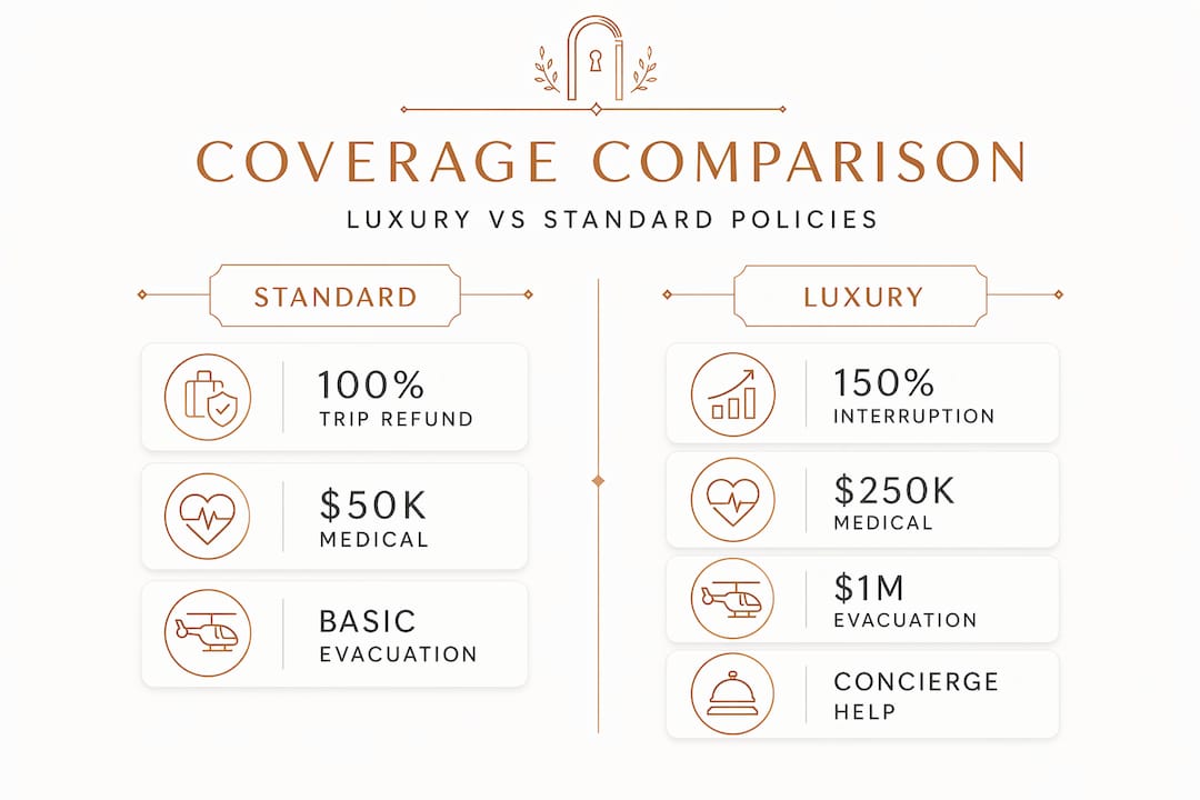 Infographic comparing luxury and standard travel insurance