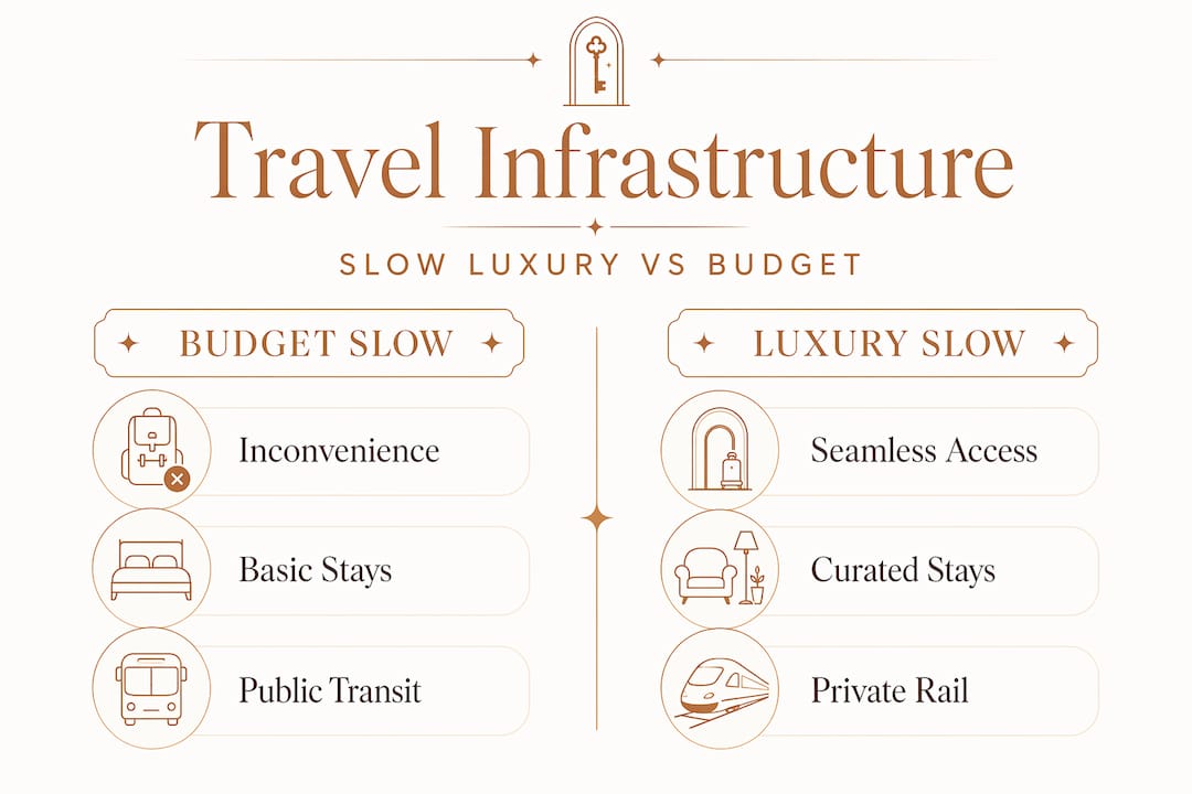 Infographic comparing slow luxury and budget travel