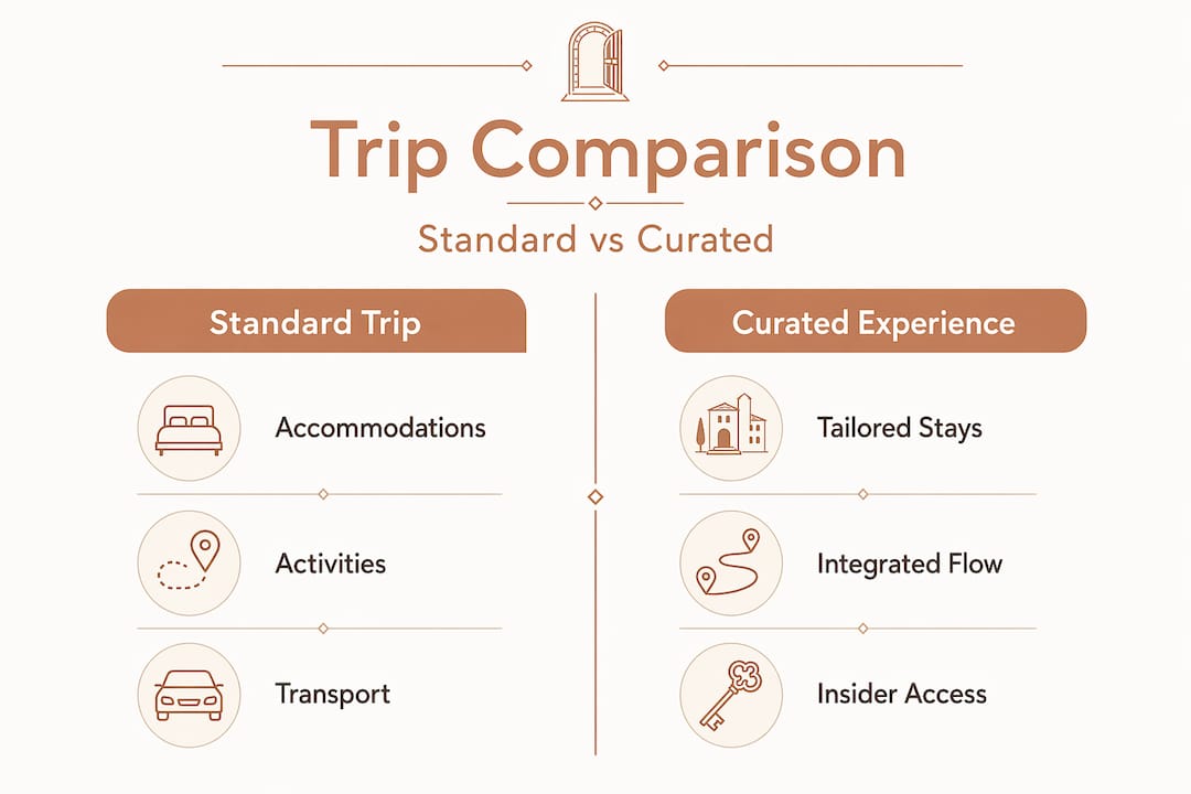 Infographic comparing standard trip and curated travel