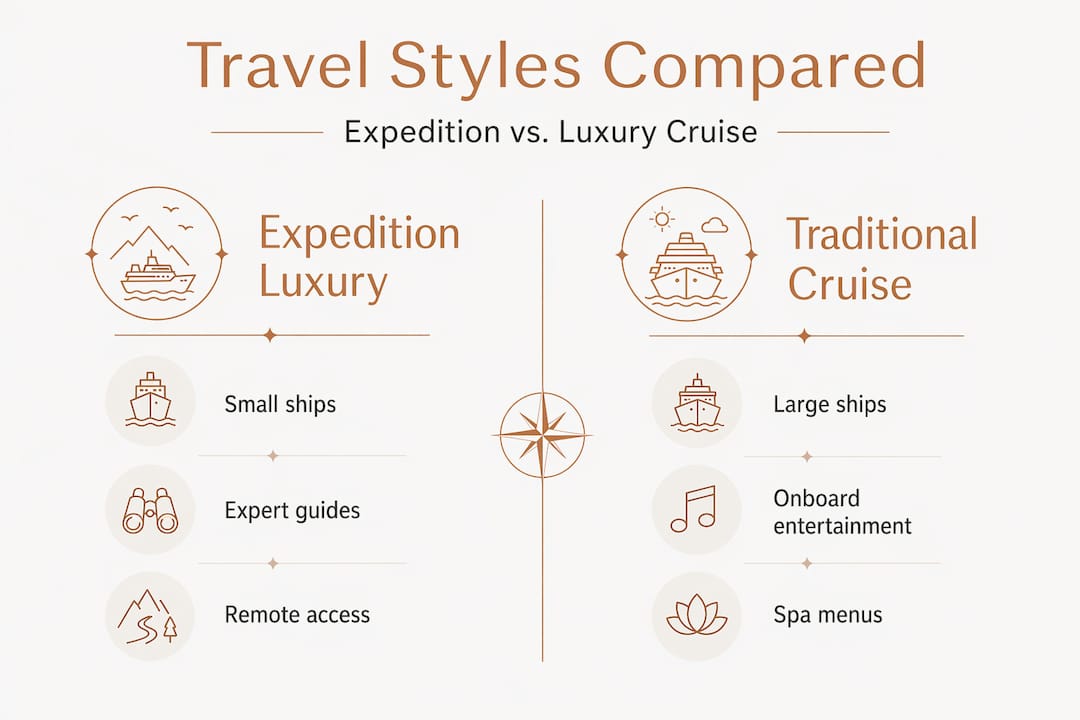Infographic comparing expedition and luxury cruising features