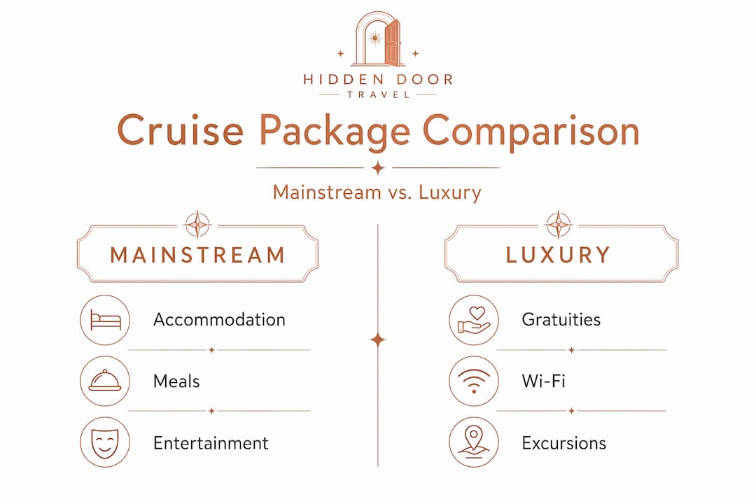 Infographic contrasting mainstream and luxury cruise inclusions