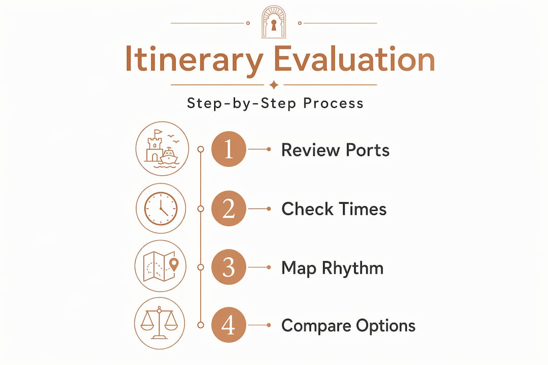 Infographic step-by-step cruise itinerary evaluation